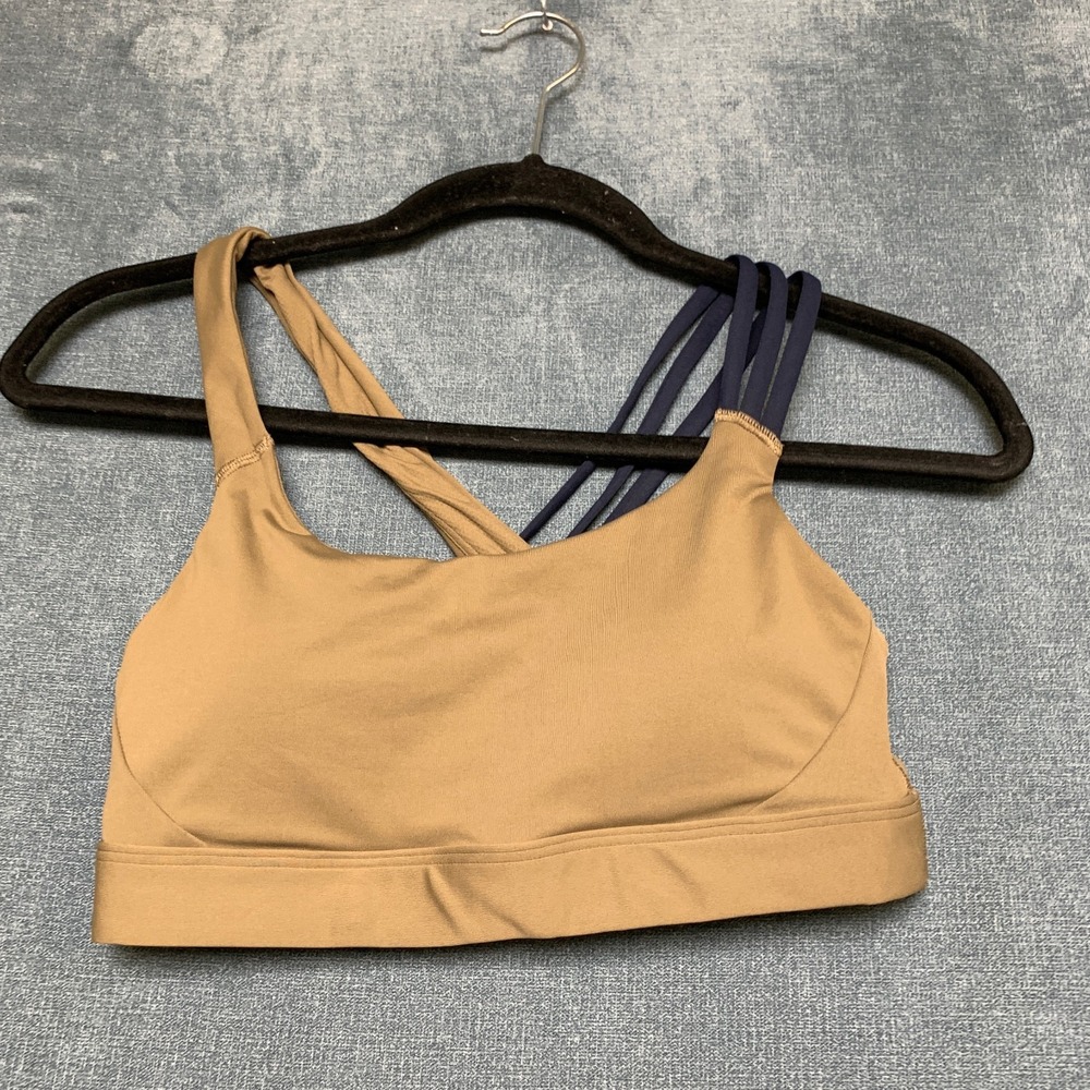 Athleta Sports Bra Womens Beige Athletic Crossback Spaghetti Strap Yoga Workout